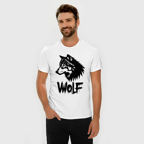 Мужская slim-футболка Волк в стиле граффити / Белый – фото 3