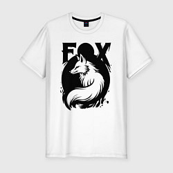Футболка slim-fit Лиса в черномкруге, цвет: белый
