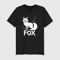Футболка slim-fit Белый лис с хвостом, цвет: черный