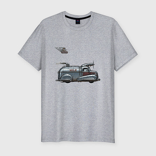 Мужская slim-футболка Ретрофутуристический летающий автомобиль Milk / Меланж – фото 1