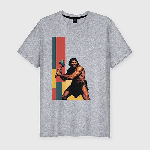 Мужская slim-футболка Поп-арт неандерталец / Меланж – фото 1