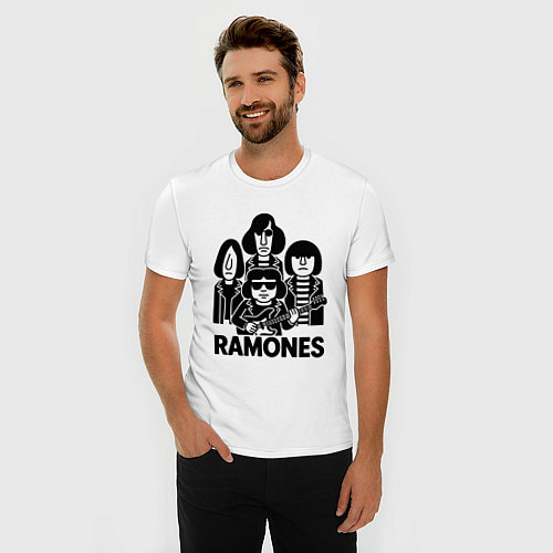 Мужская slim-футболка Ramones силуэты / Белый – фото 3
