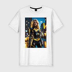 Футболка slim-fit Черная Канарейка на улице города, цвет: белый