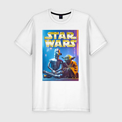 Футболка slim-fit Bender and Yoda - ai art collab, цвет: белый