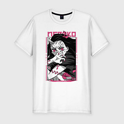 Футболка slim-fit Клинок, рассекающий демонов, Незуко, цвет: белый