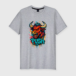Футболка slim-fit Push злой бык, цвет: меланж