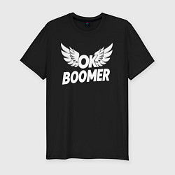 Футболка slim-fit Окей бумер с крыльями, цвет: черный