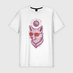 Футболка slim-fit Лиса в очках с диско-шаром, цвет: белый