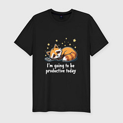 Футболка slim-fit Очень продуктивный енот, цвет: черный