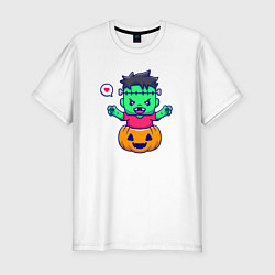Футболка slim-fit Франкенштейн в тыкве, цвет: белый