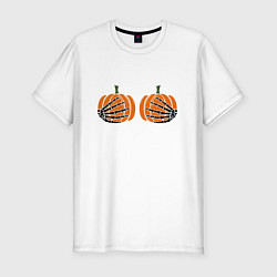 Футболка slim-fit Хэллоуин Тыквы на груди, цвет: белый