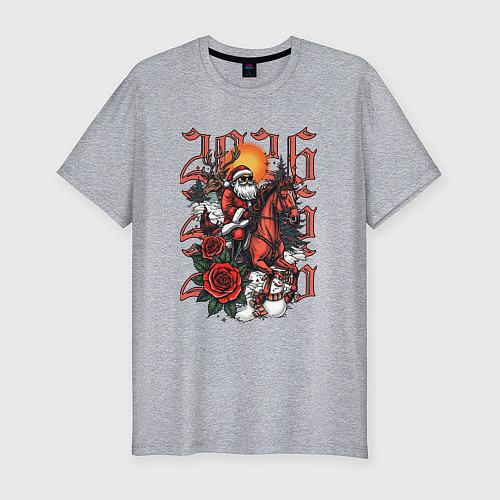 Мужская slim-футболка Дед Мороз на красном коне 2026 / Меланж – фото 1