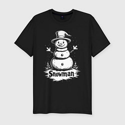 Футболка slim-fit Весёлый снеговик в цилиндре, цвет: черный