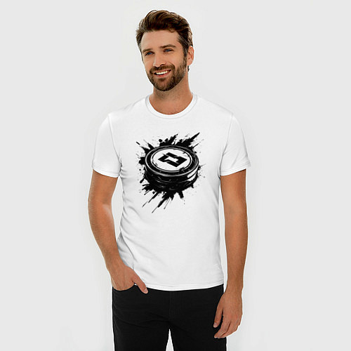 Мужская slim-футболка Чёрная хоккейная шайба / Белый – фото 3