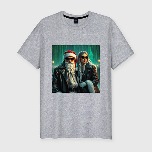 Мужская slim-футболка Брутальный Дед Морознео и Тригурочка: стильный арт / Меланж – фото 1