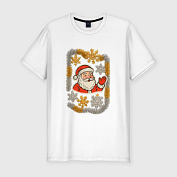 Футболка slim-fit Дем Мороз и гирлянда, цвет: белый
