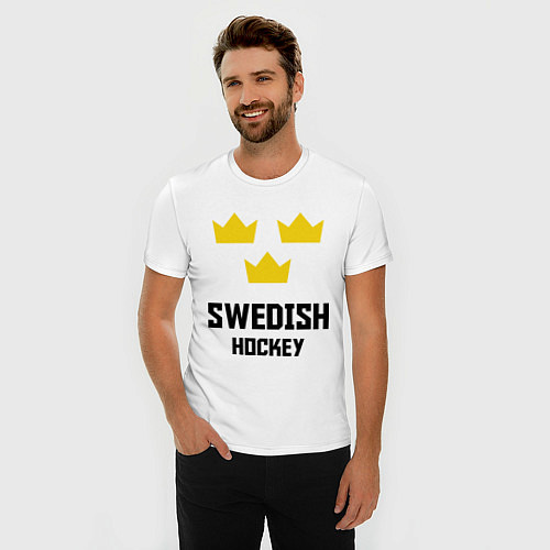 Мужская slim-футболка Swedish Hockey / Белый – фото 3