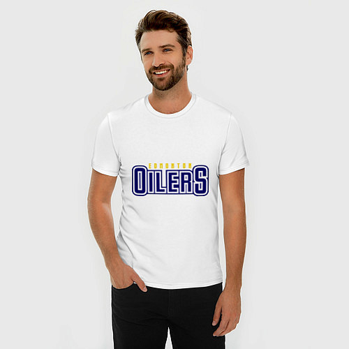 Мужская slim-футболка HC Edmonton Oilers Sign / Белый – фото 3