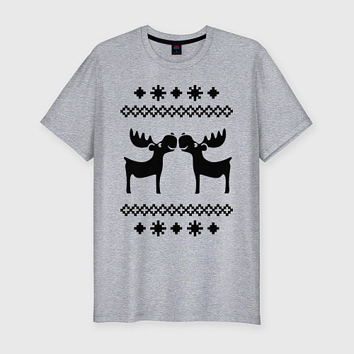 Мужская slim-футболка Узор с оленями / Меланж – фото 1