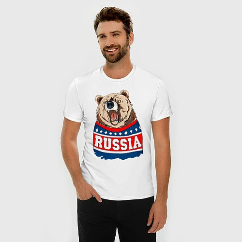 Мужская slim-футболка Made in Russia: медведь / Белый – фото 3