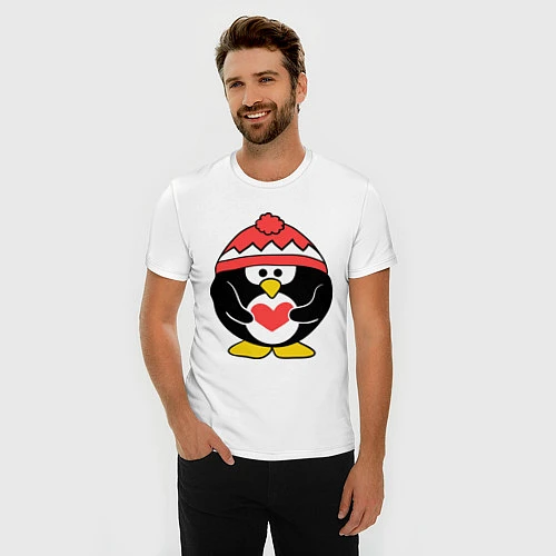 Мужская slim-футболка Пингвин с сердцем / Белый – фото 3