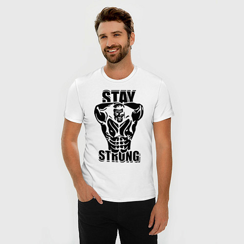 Мужская slim-футболка Stay strong / Белый – фото 3