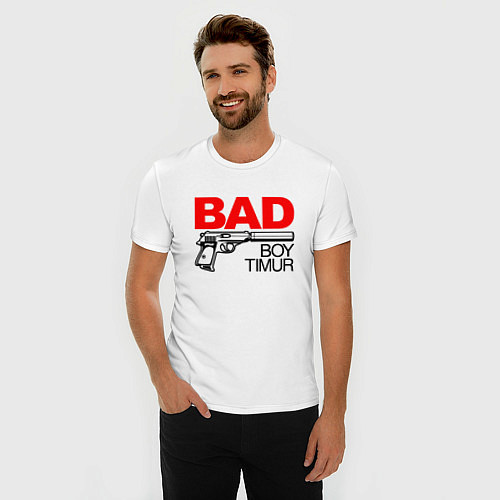 Мужская slim-футболка Bad boy Timur / Белый – фото 3