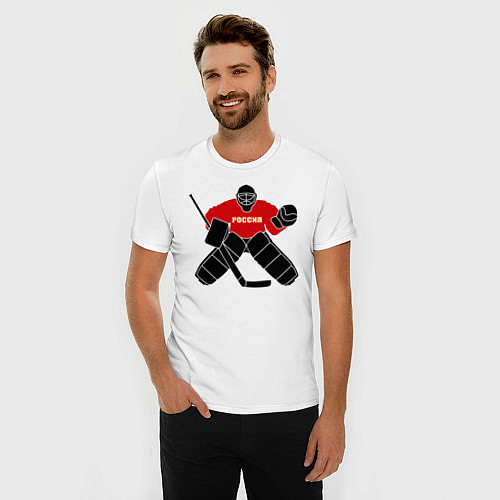 Мужская slim-футболка Хоккей Россия / Белый – фото 3