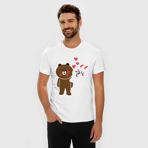 Мужская slim-футболка Медведь и кролик / Белый – фото 3
