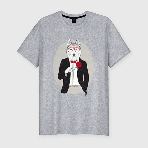 Мужская slim-футболка Волк в смокинге / Меланж – фото 1