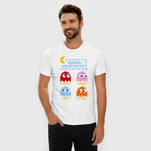 Мужская slim-футболка Pac-Man: Usual Suspects / Белый – фото 3