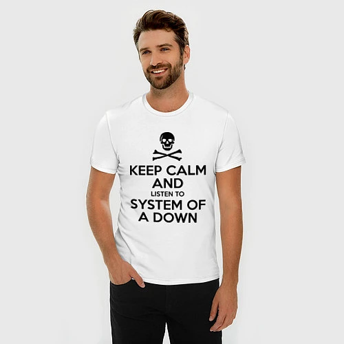 Мужская slim-футболка Keep Calm & System Of A Down  / Белый – фото 3