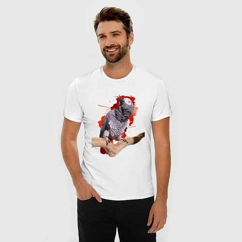 Мужская slim-футболка Серый попугай / Белый – фото 3