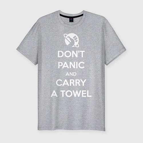 Мужская slim-футболка Dont panic & Carry a Towel / Меланж – фото 1
