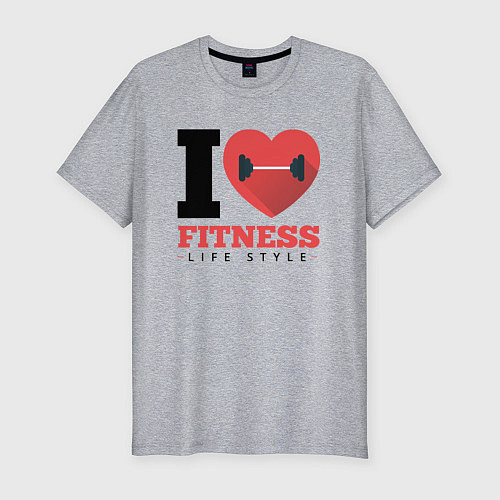 Мужская slim-футболка I love Fitness / Меланж – фото 1