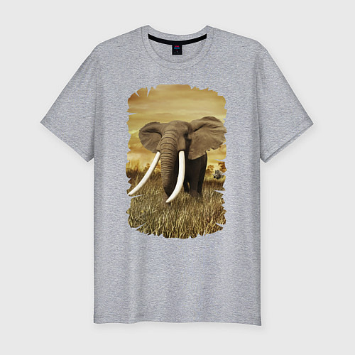Мужская slim-футболка Могучий слон / Меланж – фото 1