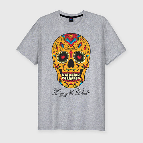 Мужская slim-футболка Мексиканский череп / Меланж – фото 1