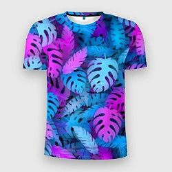Мужская спорт-футболка Сине-розовые тропики