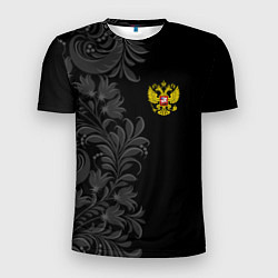 Мужская спорт-футболка Герб России и орнамент