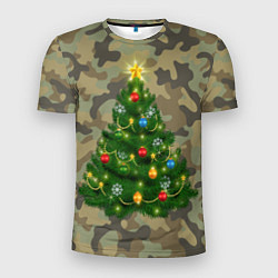 Футболка спортивная мужская Ёлка на армейском камуфляже для нового года, цвет: 3D-принт