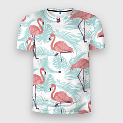 Мужская спорт-футболка Узор фламинго и тропических растений