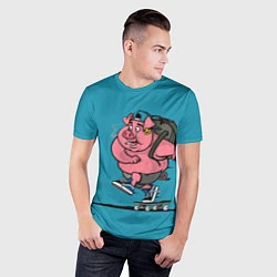 Футболка спортивная мужская Свинья на скейте, цвет: 3D-принт — фото 2