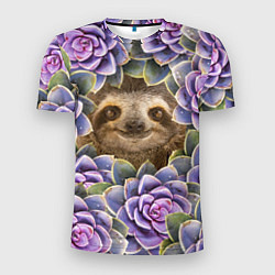 Футболка спортивная мужская Ленивец среди цветов, цвет: 3D-принт
