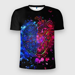 Футболка спортивная мужская Сердце и мозг в неоне, цвет: 3D-принт