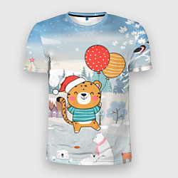 Футболка спортивная мужская Новогодний тигренок с шариками, цвет: 3D-принт