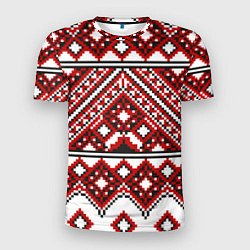 Мужская спорт-футболка Русский узор, геометрическая вышивка