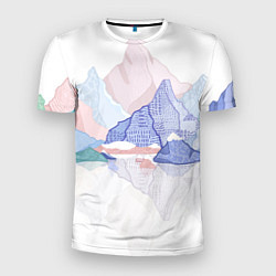 Мужская спорт-футболка Разноцветные пастельные оттенки гор в отражении во