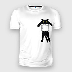Футболка спортивная мужская Кот висит в кармане 3D, цвет: 3D-принт