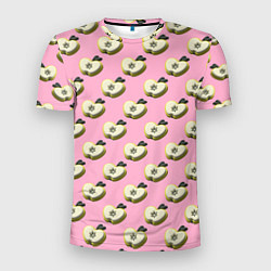 Мужская спорт-футболка Яблочные дольки на розовом фоне с эффектом 3D