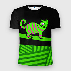 Футболка спортивная мужская Зеленый полосатый кот, цвет: 3D-принт